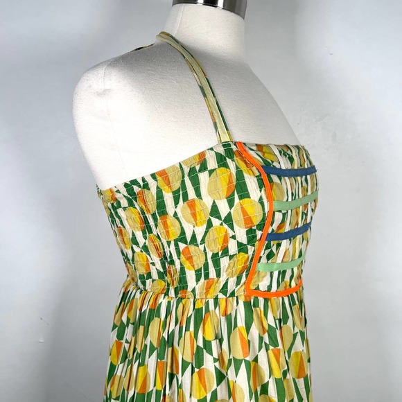 FREE PEOPLE Smocked Halter Dress Size 4 Yellow Lemon Pattern Sleeveless *Read - Picture 5 of 11